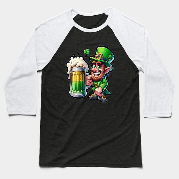 Leprechaun drinking beer on st patricks day Baseball T-Shirt by Toonstruction